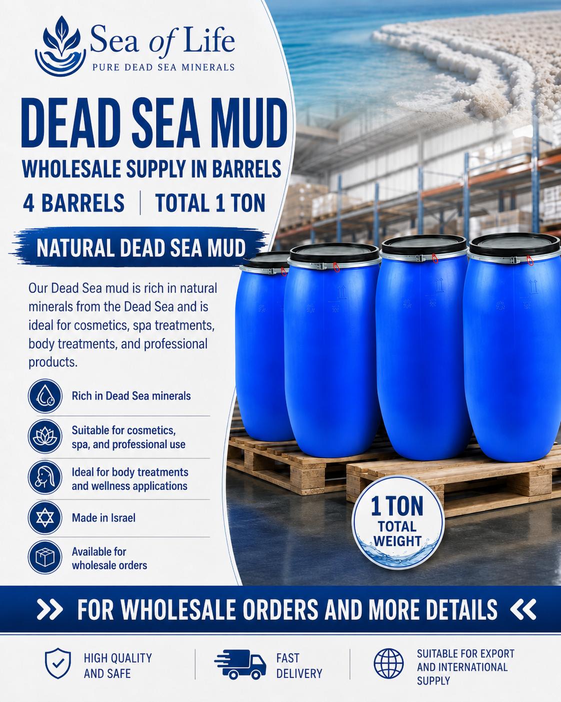 Dead Sea Mud wholesale barrels 1 ton