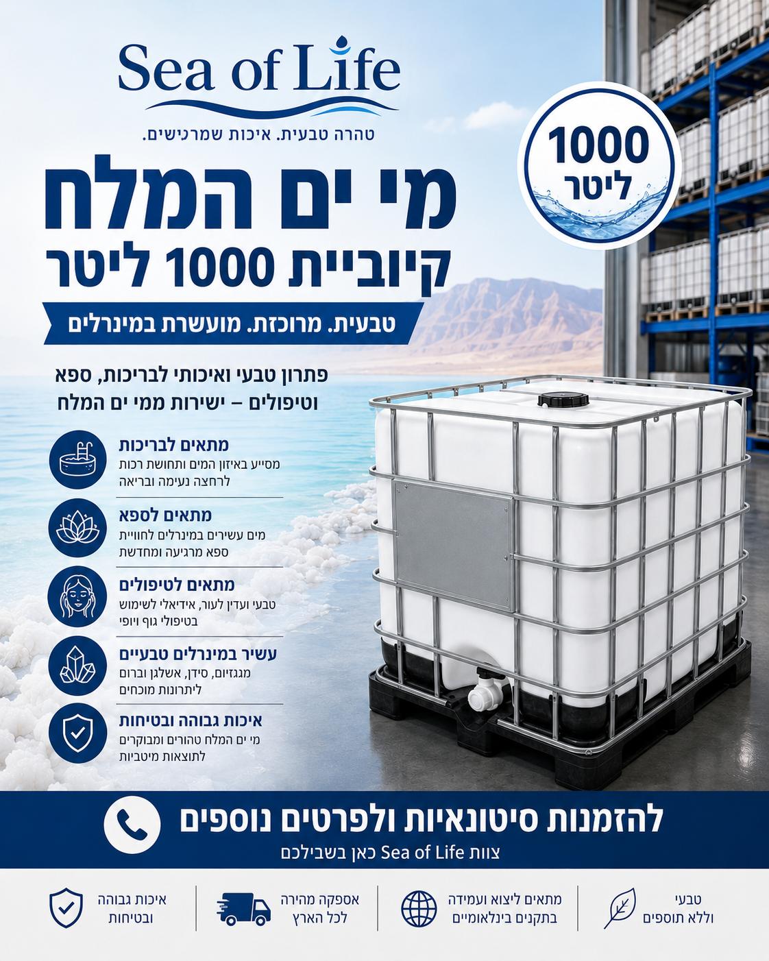 מי ים המלח קיובייה 1000 ליטר סיטונאי