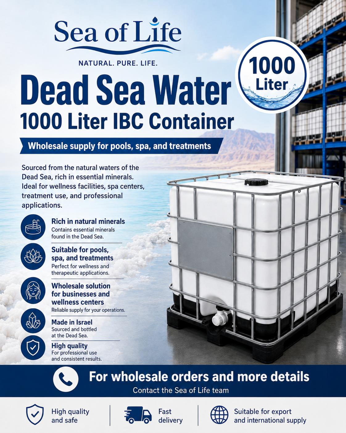 Dead Sea Water 1000 liter IBC container wholesale