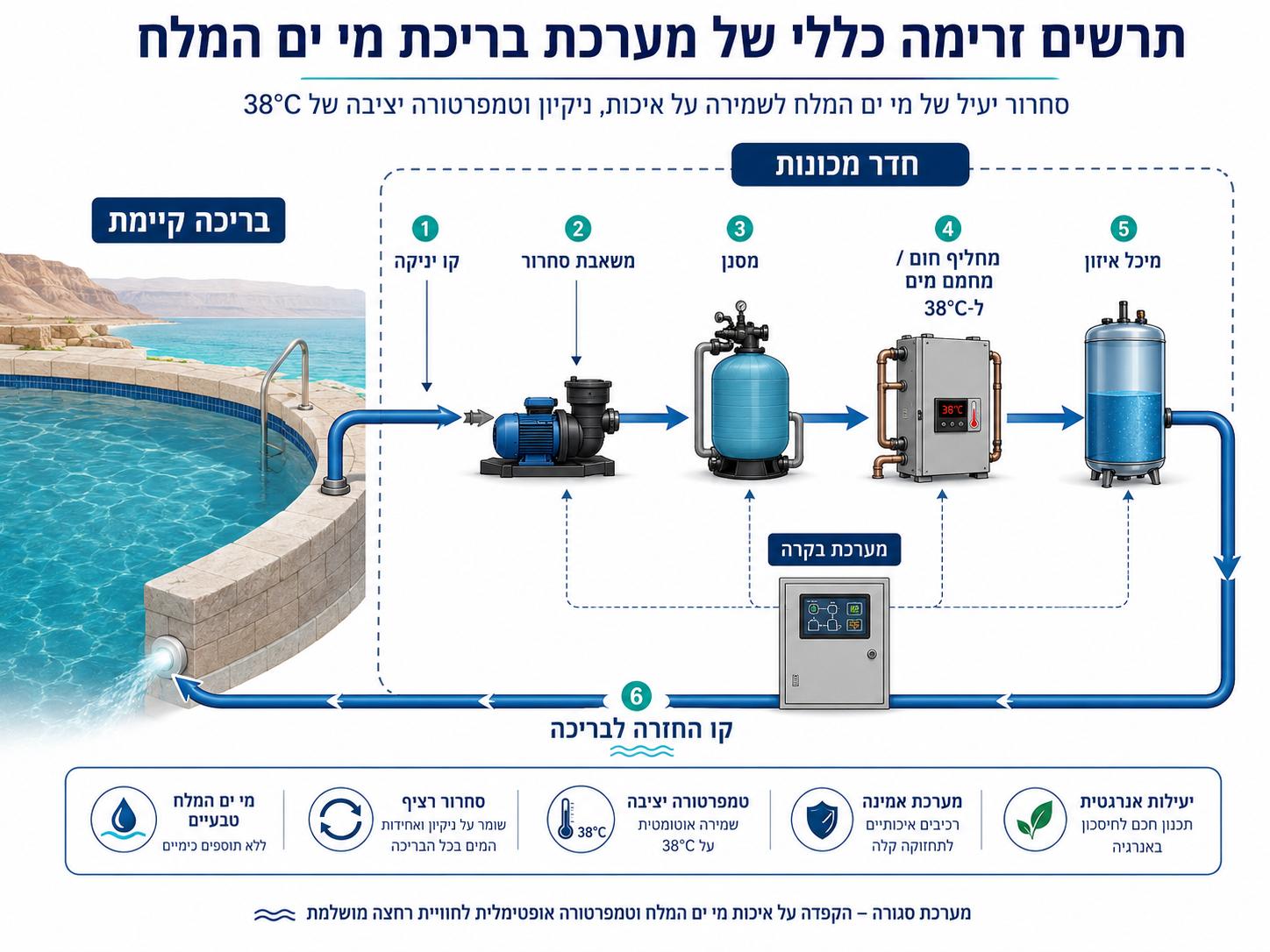 תרשים זרימת המים במערכת בריכת מי ים המלח