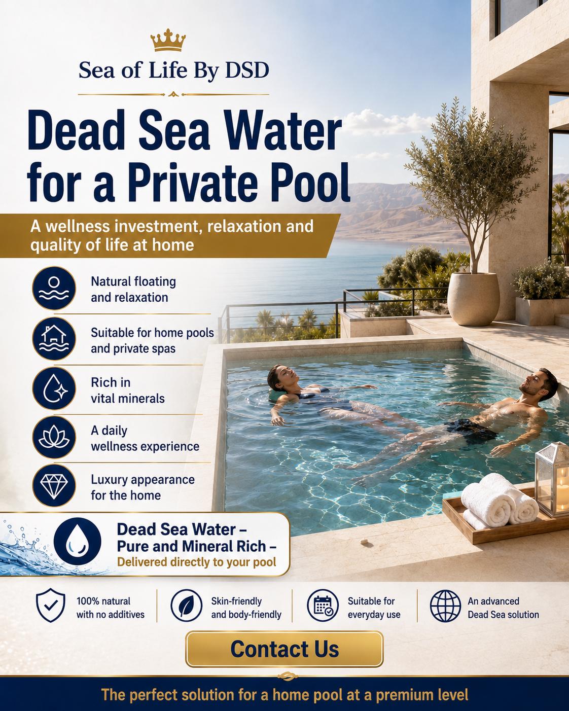 Dead Sea water for a private pool — pure mineral-rich water delivered directly to your pool