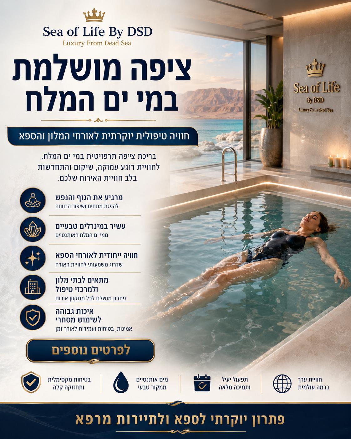 בריכת ציפה תרפויטית במי ים המלח לאורחי מלון וספא — Sea of Life By DSD