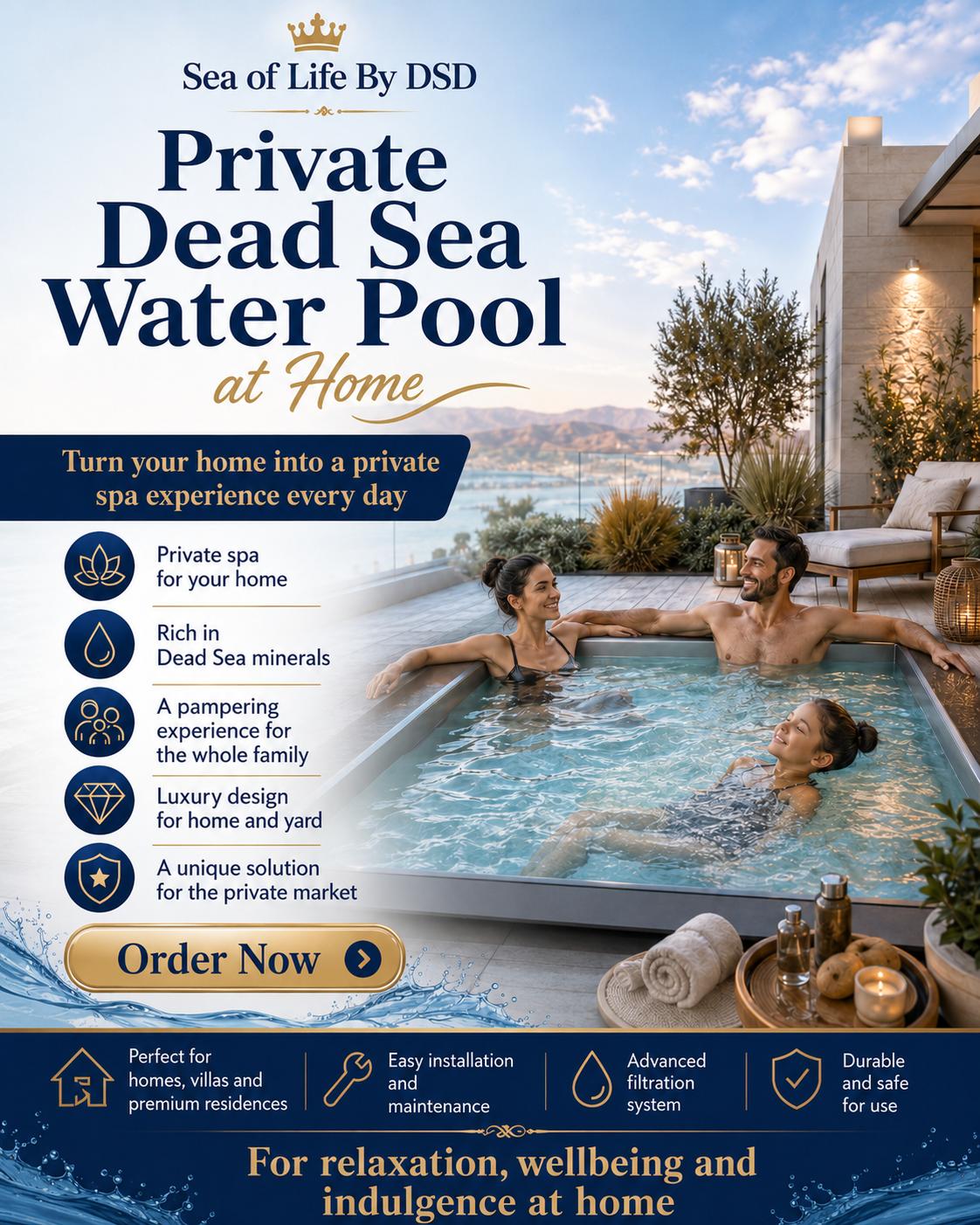 Private Dead Sea water pool at home — turn your home into a daily private spa for the whole family