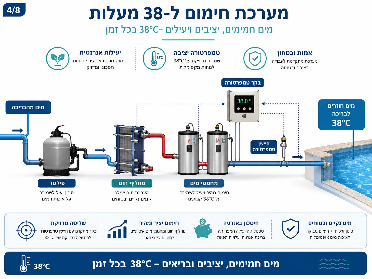 מערכת חימום ל-38 מעלות עם מחליף חום