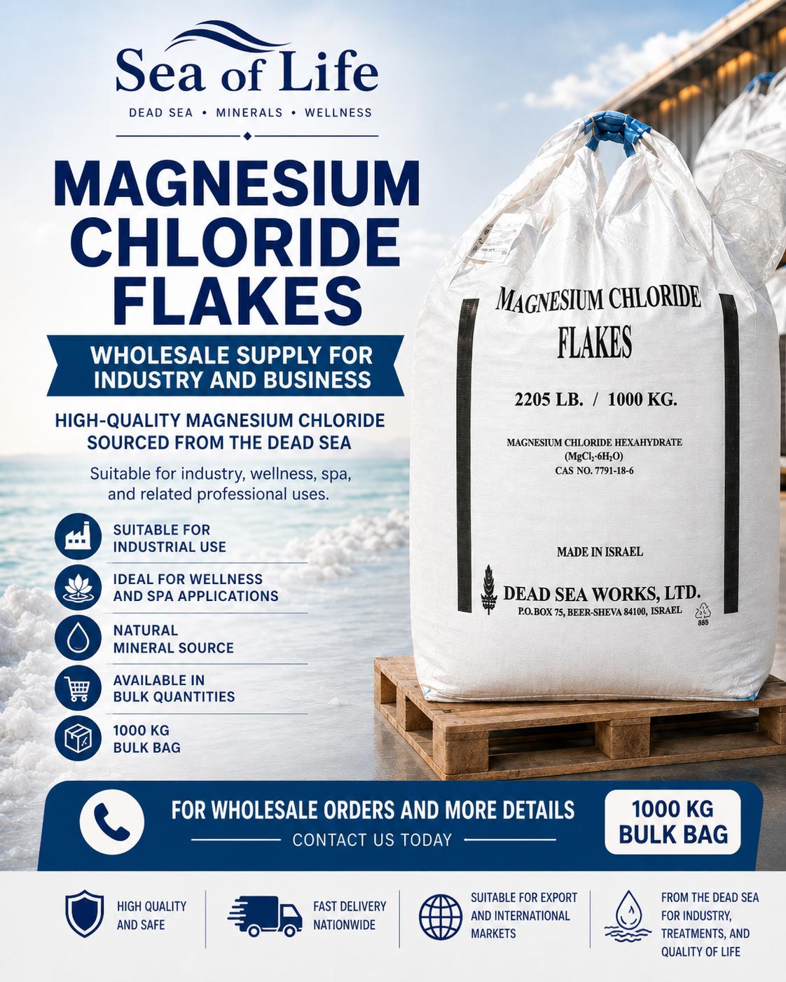 Magnesium Chloride Flakes 1000 KG bulk bag Dead Sea Works
